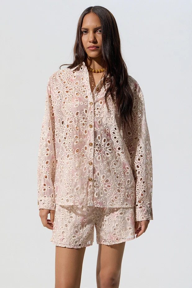 Broderie shirt and shorts set