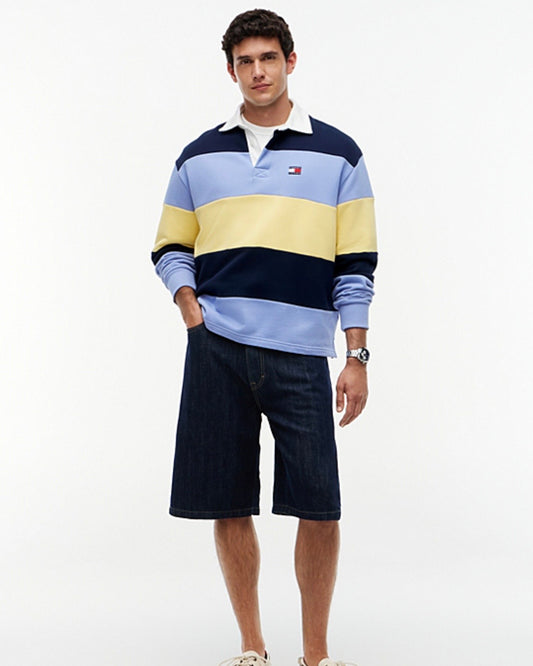 Polo de rugby de rayas con parche de Tommy