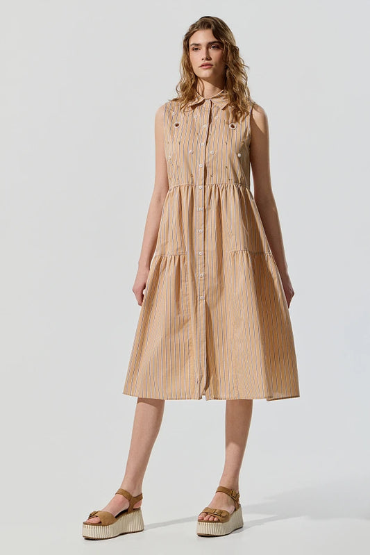 Vestido camisero sin mangas midi con volantes