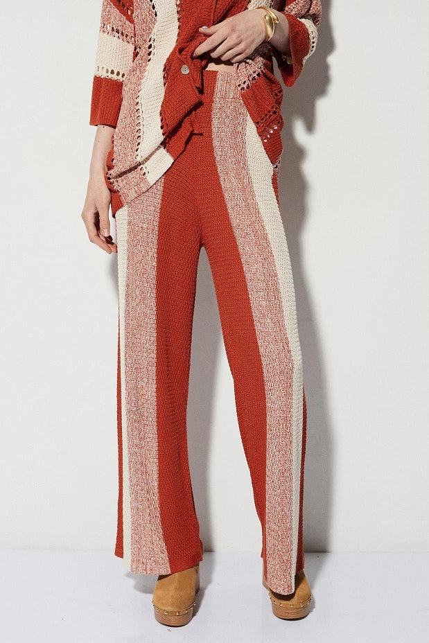 Striped knit set with cut work