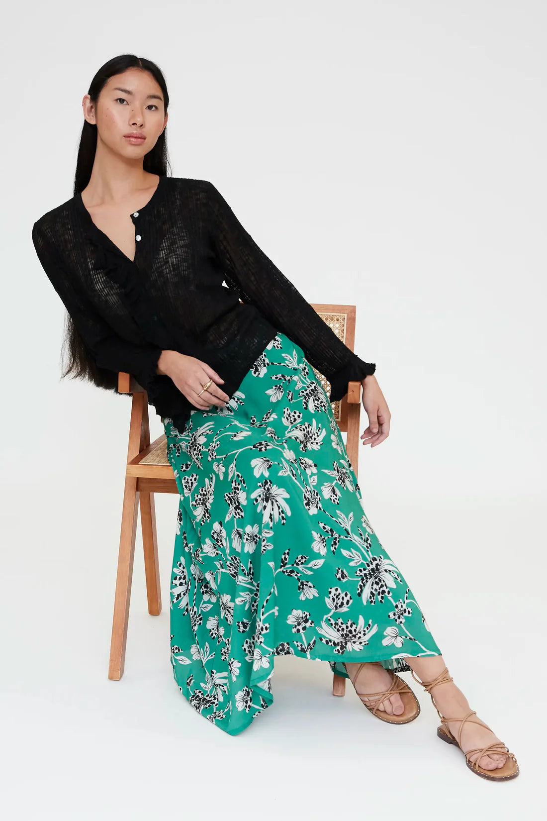 Falda midi con estampado Gerbera