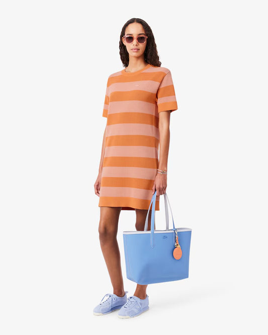 Vestido camisero de punto de malla de rayas