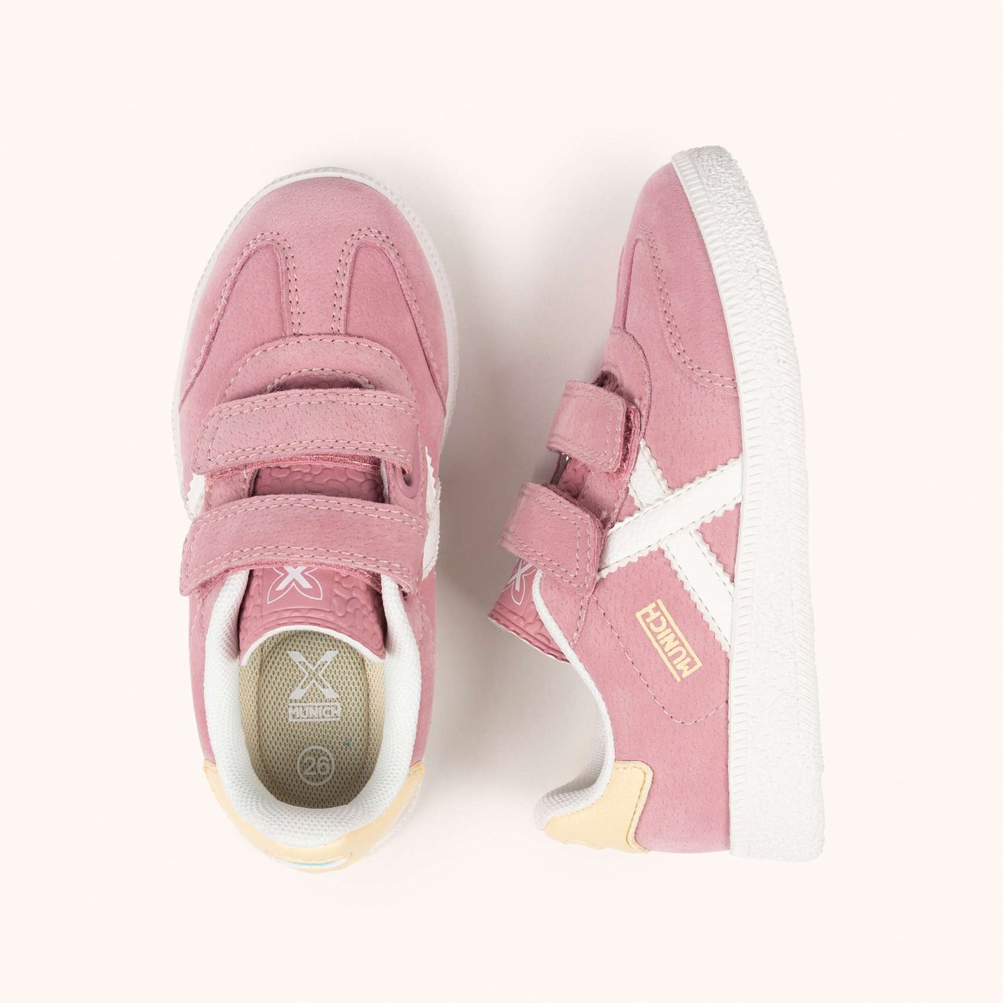 MUNICH MINI BARRU VCO 18 Zapatillas Infantiles Rosa Pastel con Velcro y Detalles en Blanco y Crema