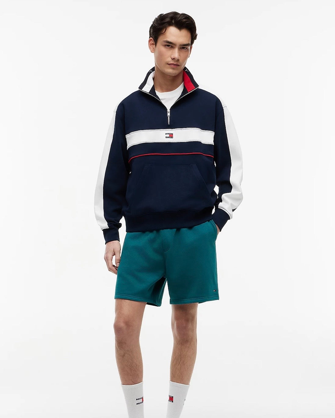 Sudadera color block con cremallera de un cuarto