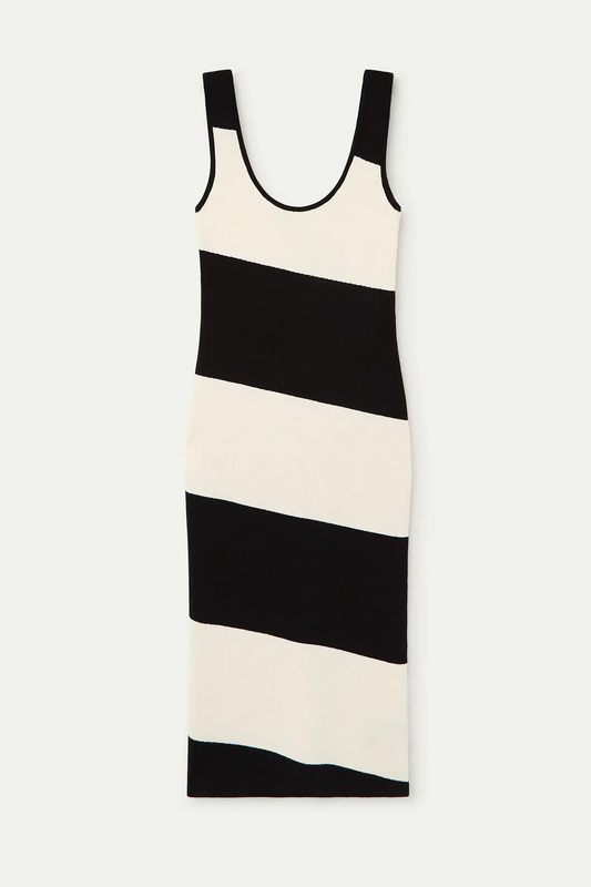 Vestido midi de punto rayas blanco y negro