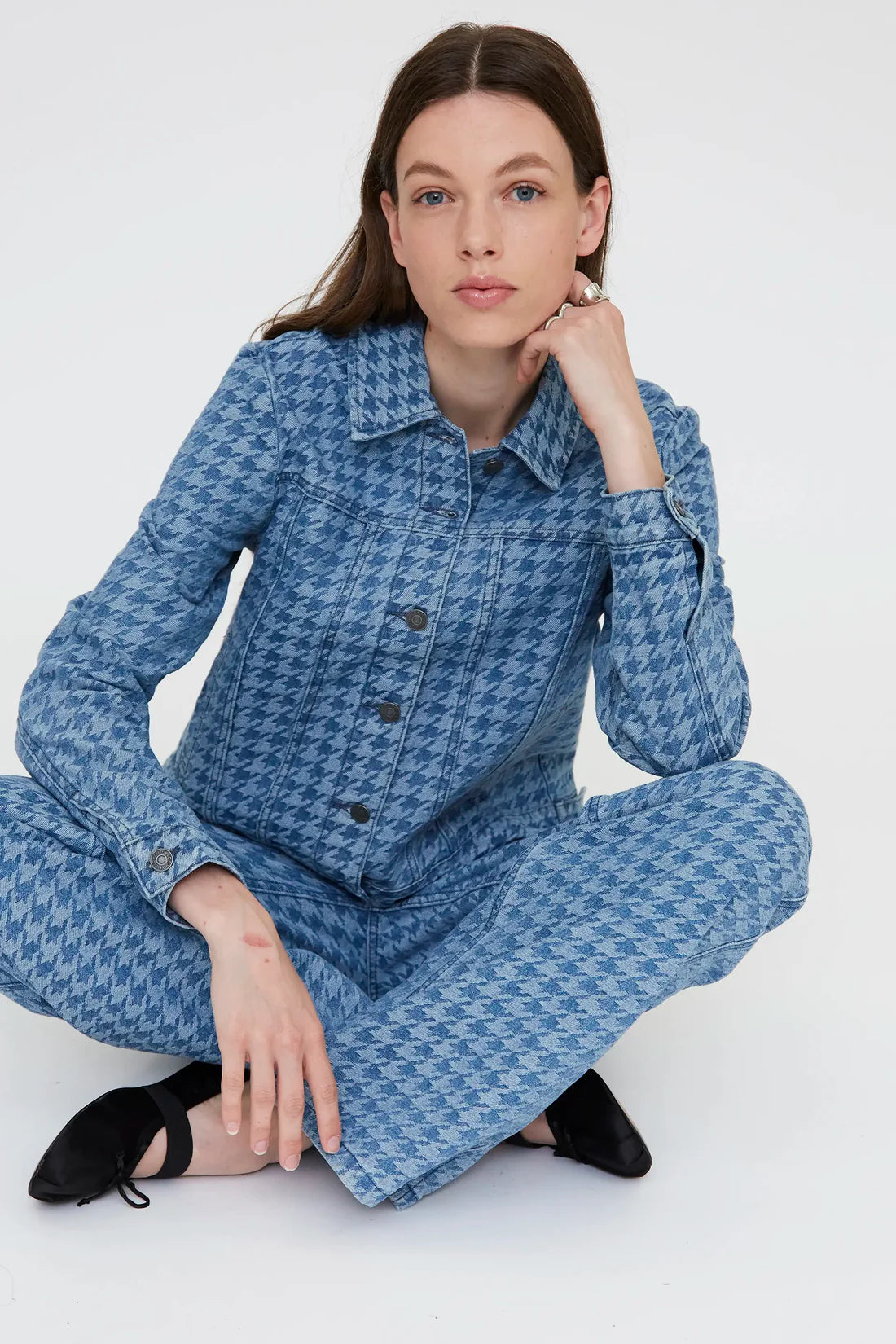 Chaqueta con estampado pata de gallo azul
