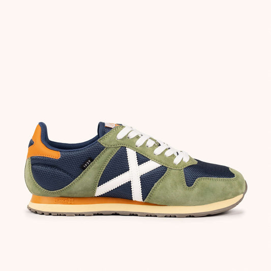 MUNICH MASSANA MAN 601. Zapatillas Retro Running Verde Oliva y Navy