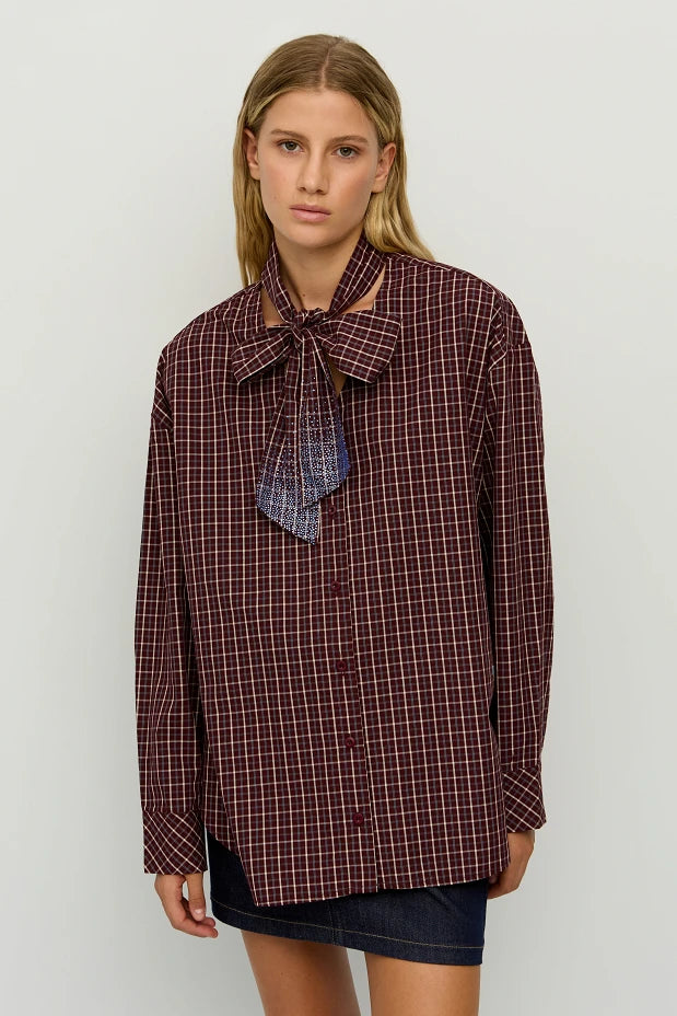 Checked shirt with a rhinestone scarf