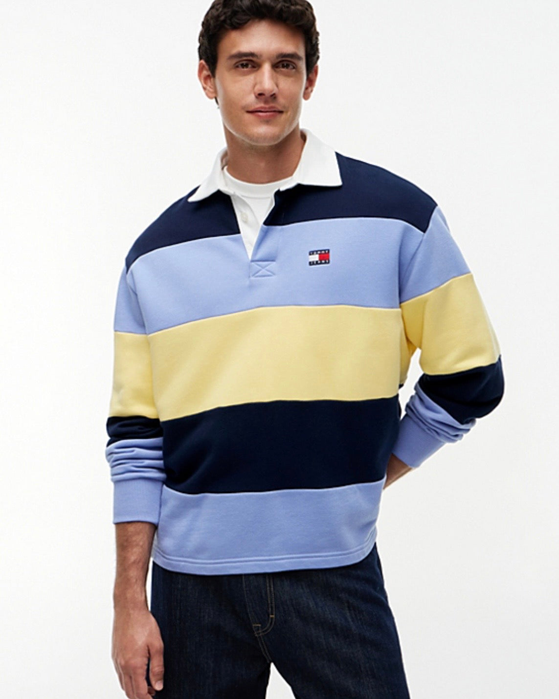Polo de rugby de rayas con parche de Tommy