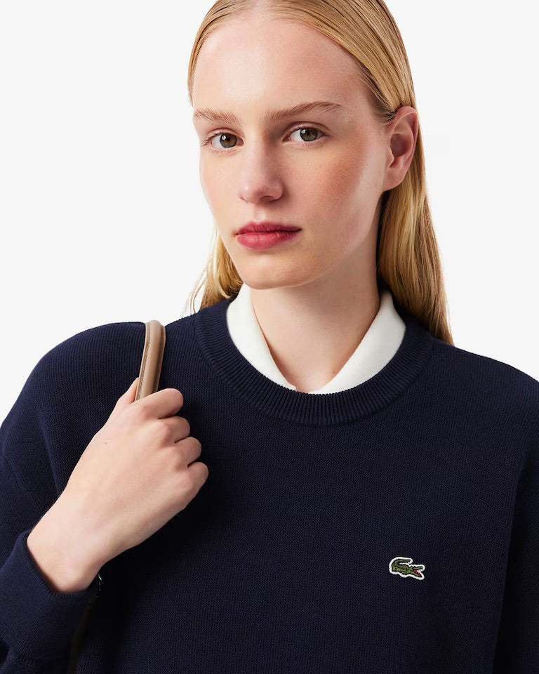 Jersey de cuello redondo de algodón de corte relajado