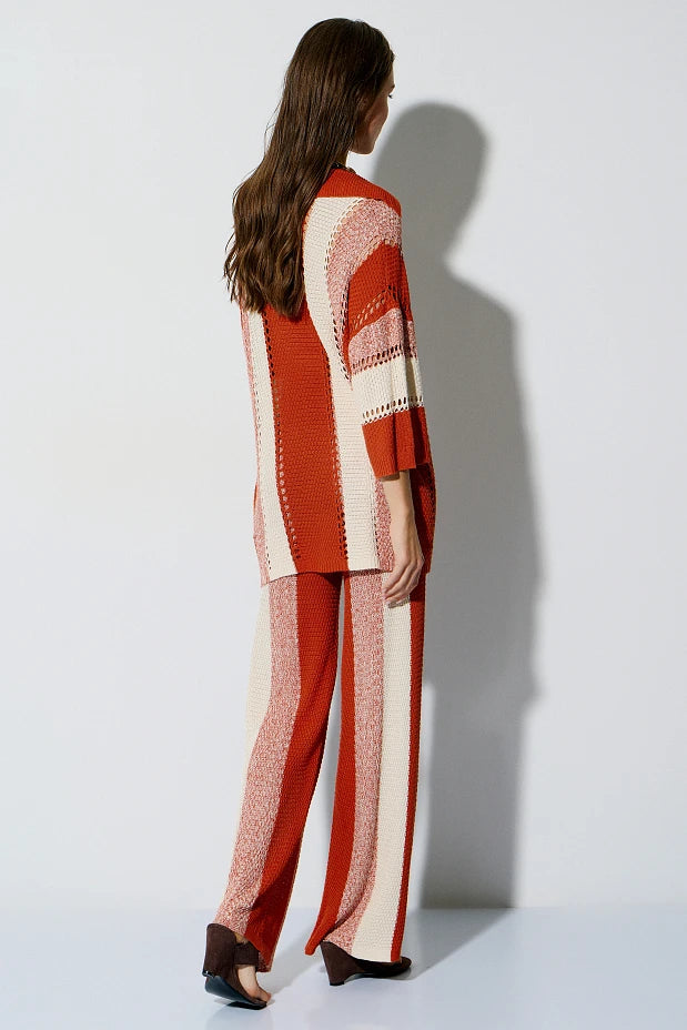 Striped knit set with cut work