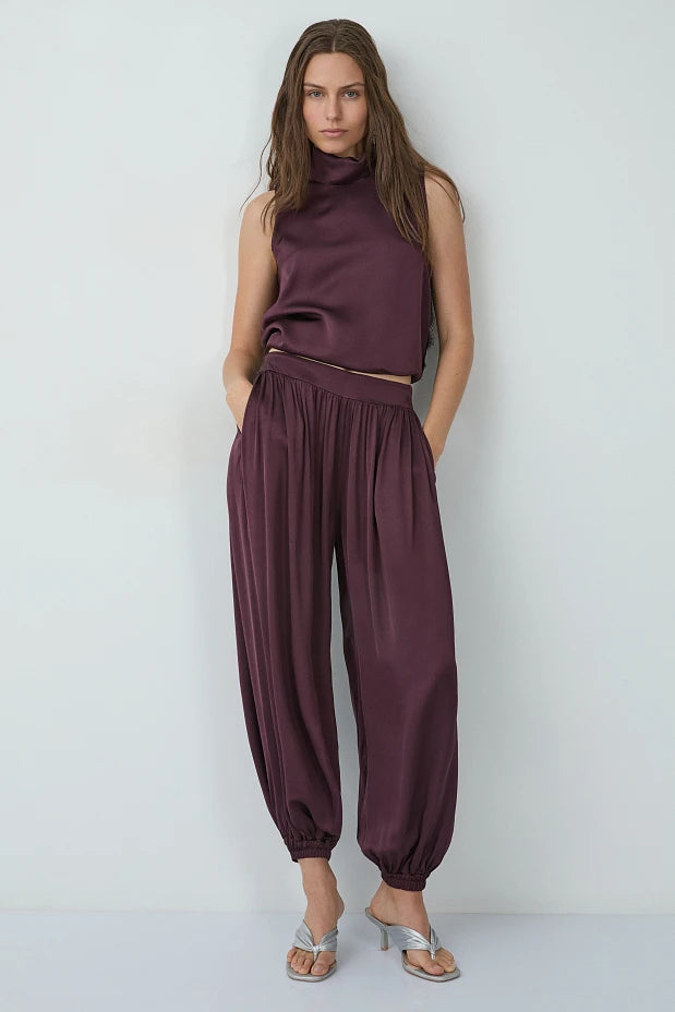 Pantalones de satén estilo globo