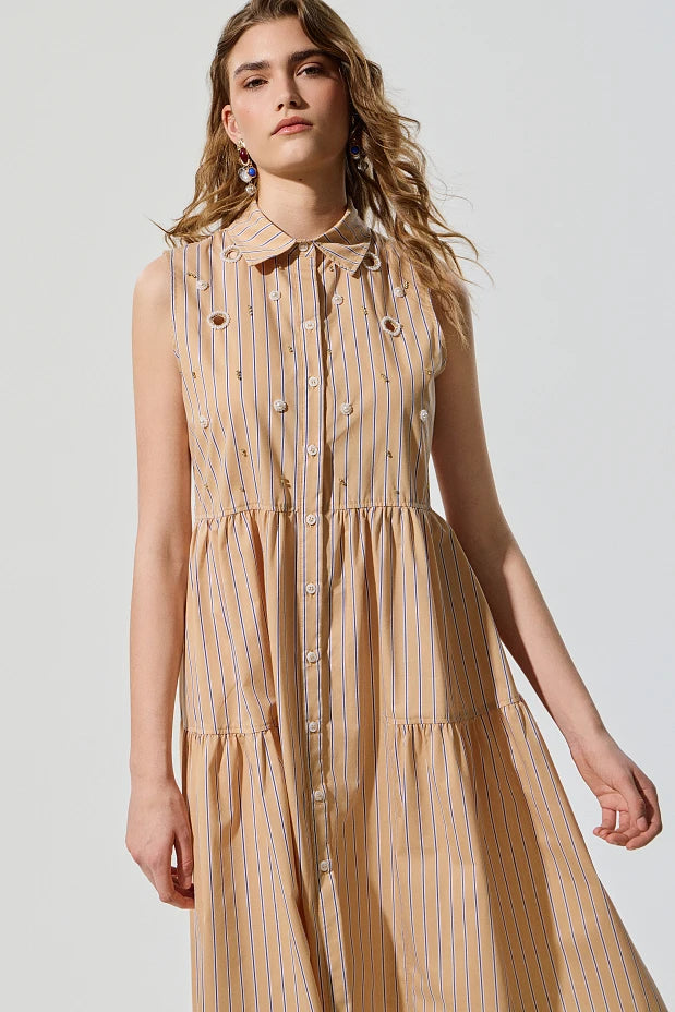 Vestido camisero sin mangas midi con volantes