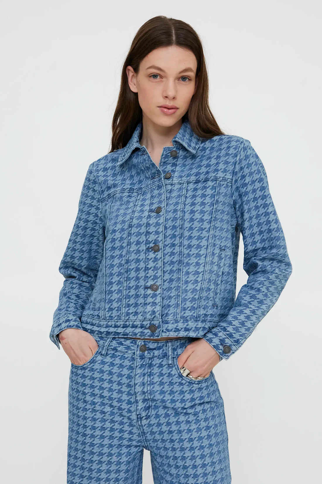 Chaqueta con estampado pata de gallo azul