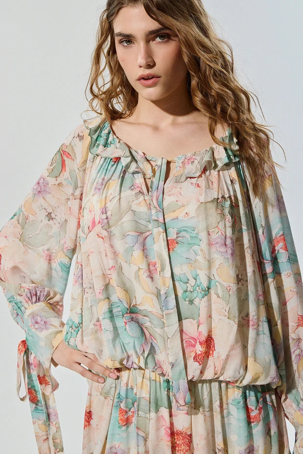 Vestido mini floral con volantes