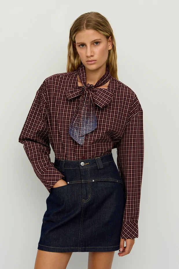 Checked shirt with a rhinestone scarf