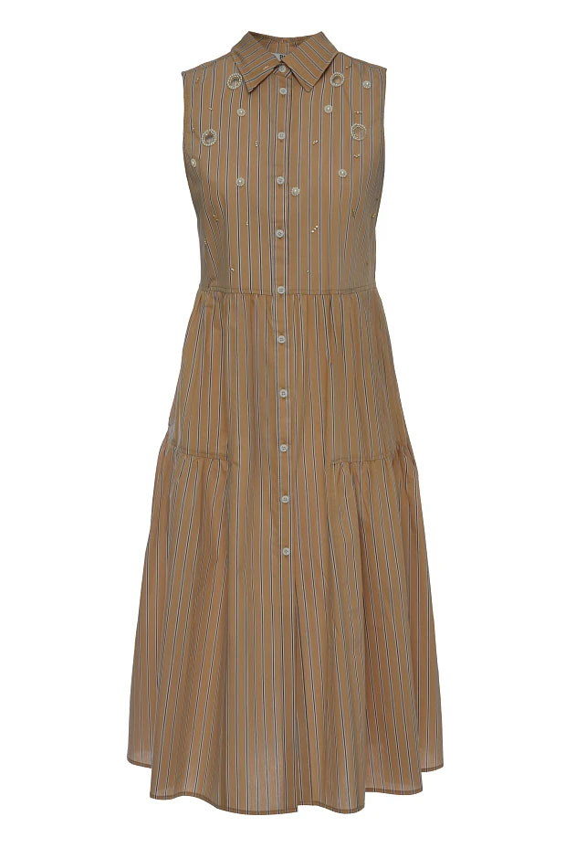Vestido camisero sin mangas midi con volantes