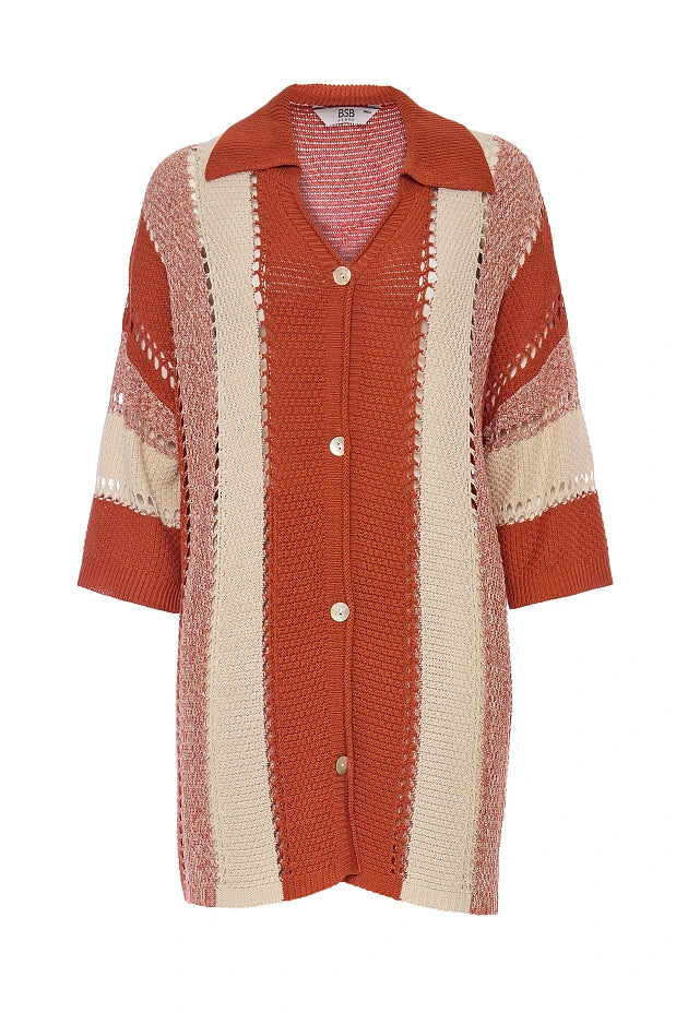 Striped knit set with cut work