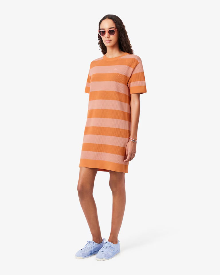 Vestido camisero de punto de malla de rayas