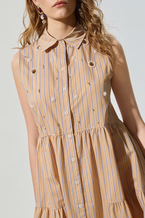 Vestido camisero sin mangas midi con volantes