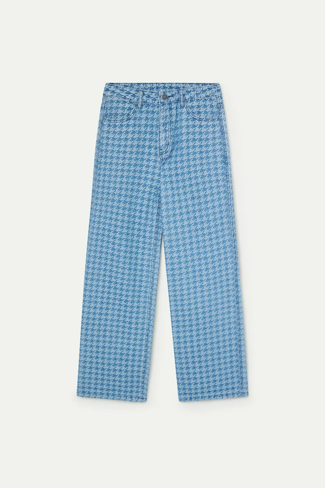 Vaquero con estampado pata de gallo azul