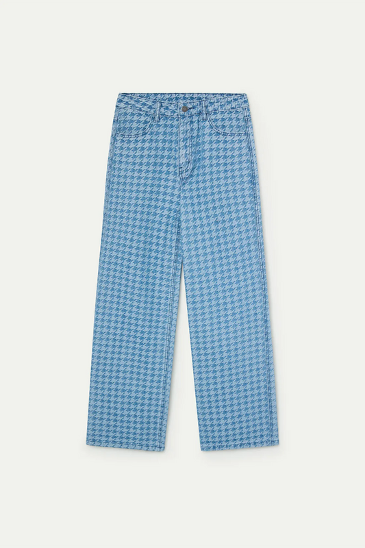 Vaquero con estampado pata de gallo azul