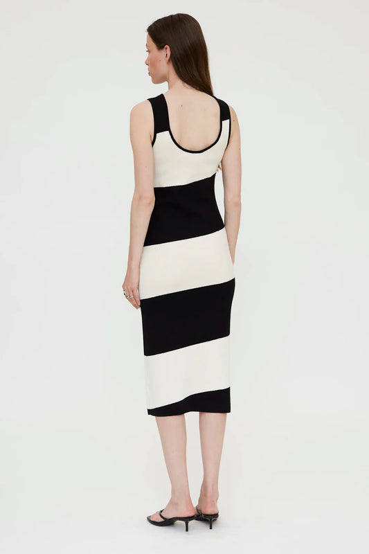 Vestido midi de punto rayas blanco y negro