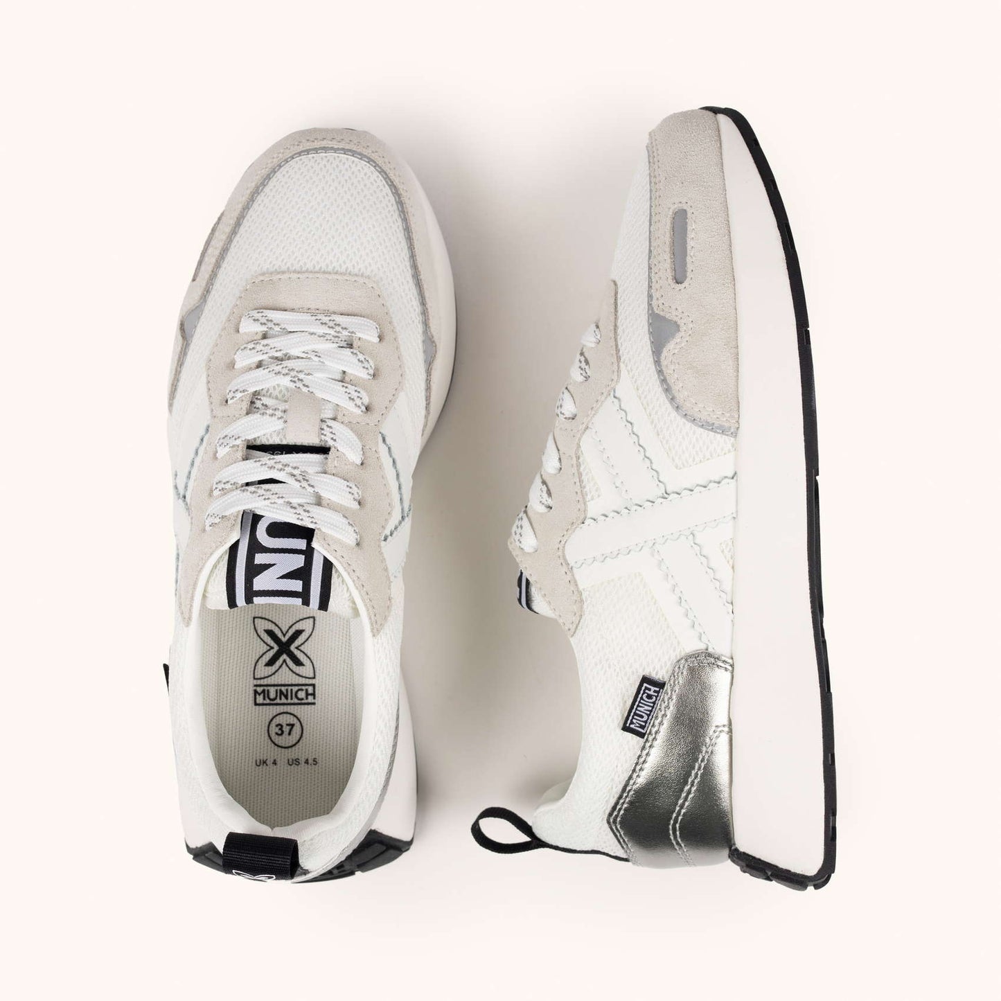 MUNICH XEMINE WMN 102 Sneakers de diseño running elegante blanco y plata
