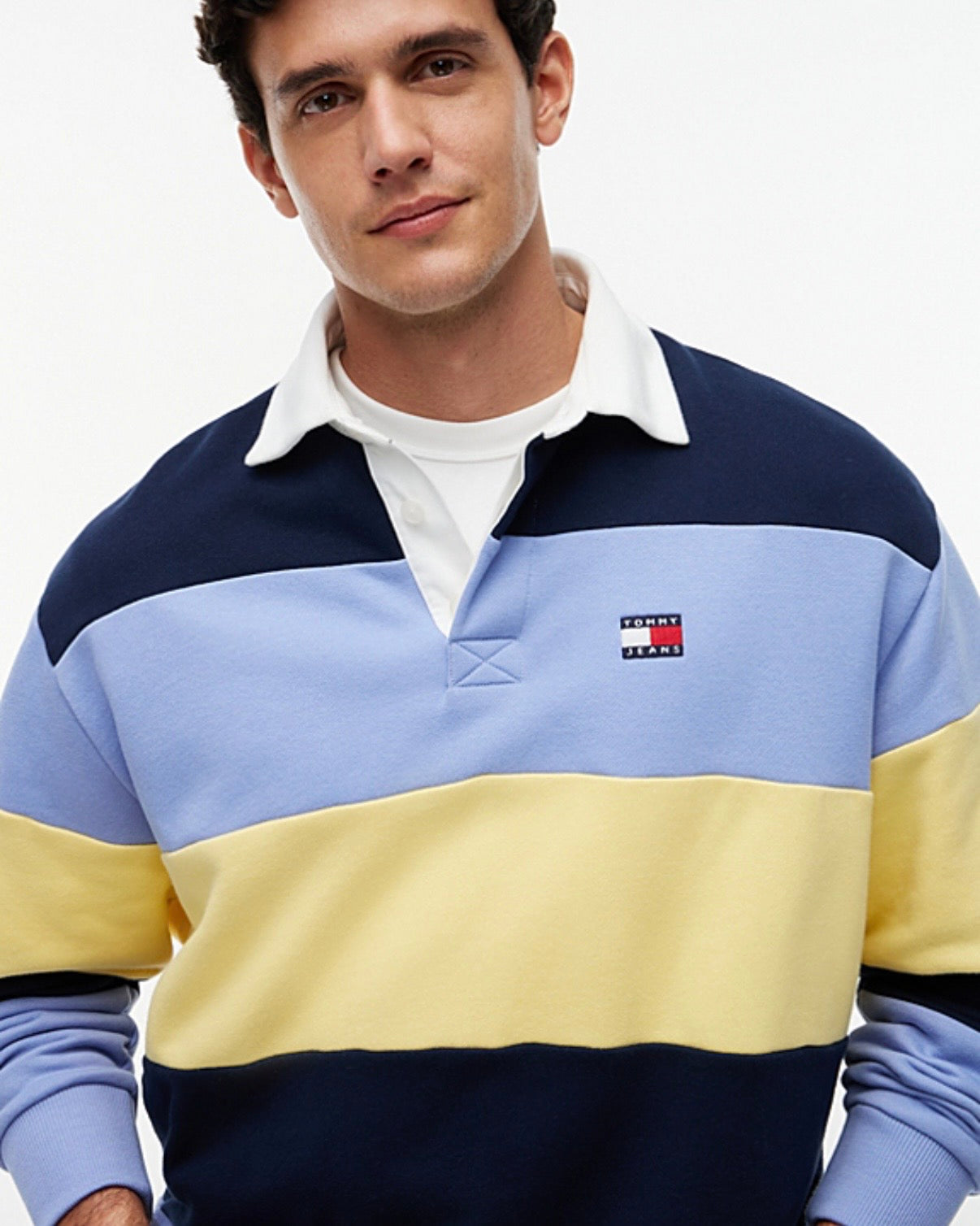 Polo de rugby de rayas con parche de Tommy