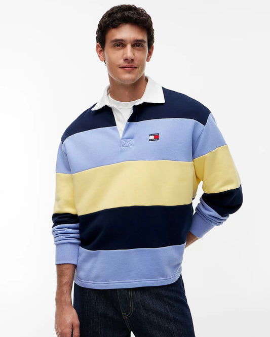 Polo de rugby de rayas con parche de Tommy