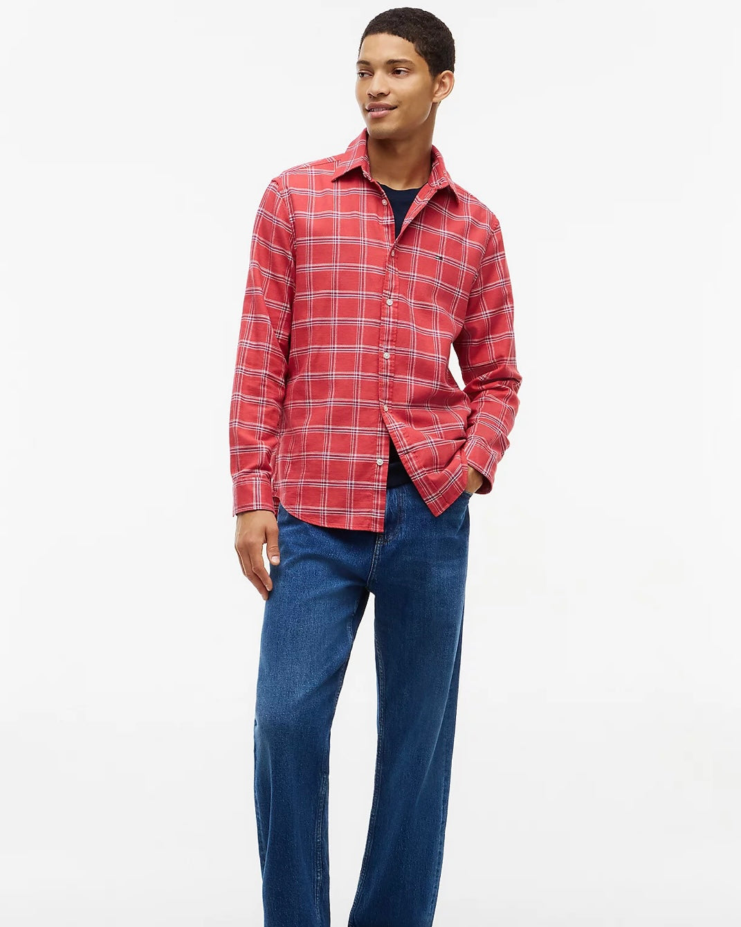 Camisa de cuadros de sarga texturizada y corte regular
