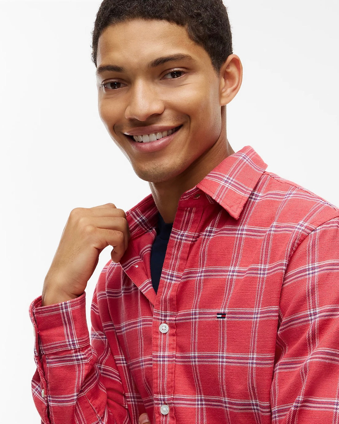 Camisa de cuadros de sarga texturizada y corte regular